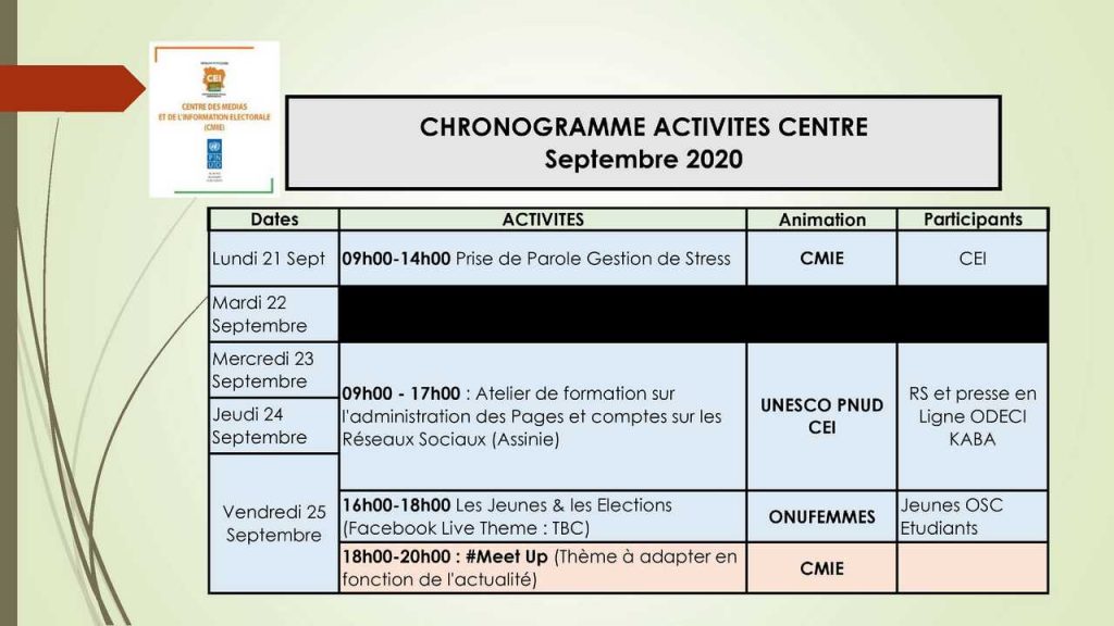 Chronogramme Des Activit S Du Cmie De Sept Octobre Commission